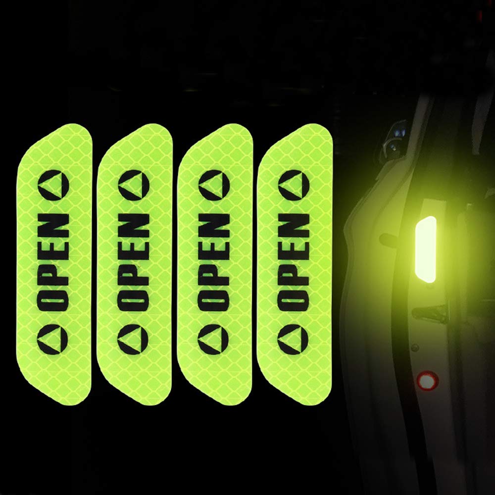ZYTC 4pcs 3D Super Reflective Carbon Fiber Strips for Car Door Edge Bumper Anti-Scratch Protection Universal Open Green Trim Stickers