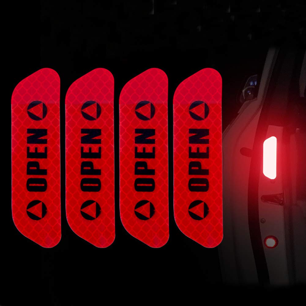 ZYTC 4pcs 3D Super Reflective Carbon Fiber Strips for Car Door Edge Bumper Anti-Scratch Protection Universal Open Red Trim Stickers