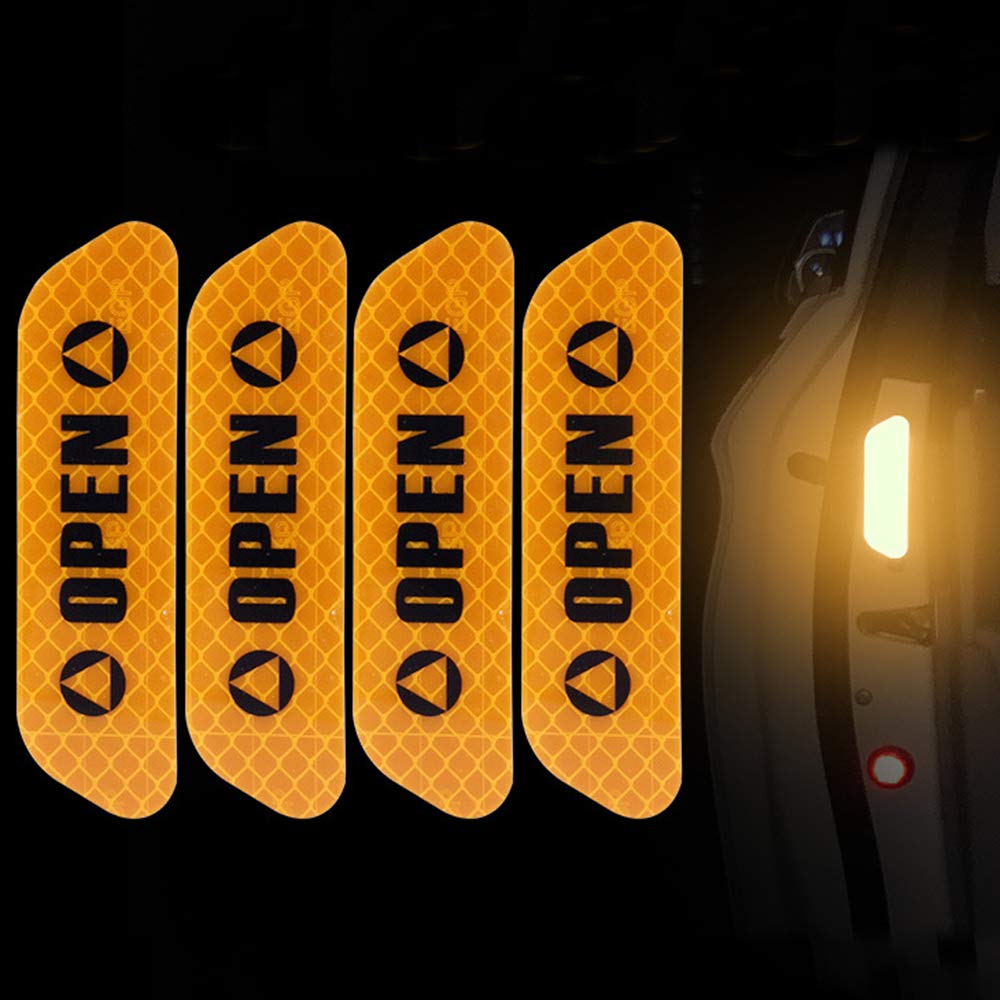 ZYTC 4pcs 3D Super Reflective Carbon Fiber Strips for Car Door Edge Bumper Anti-Scratch Protection Universal Open Yellow