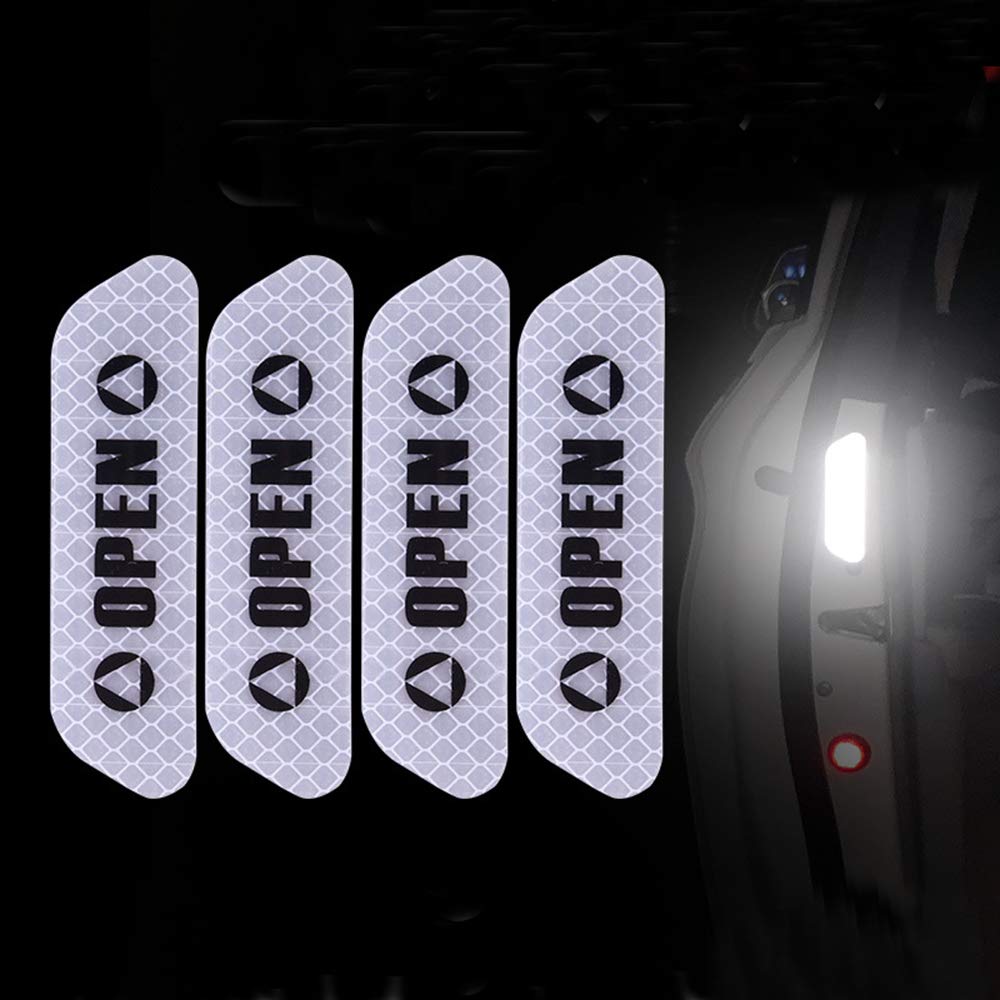 ZYTC 4pcs 3D Super Reflective Carbon Fiber Strips for Car Door Edge Bumper Anti-Scratch Protection Trim Stickers Universal Open White