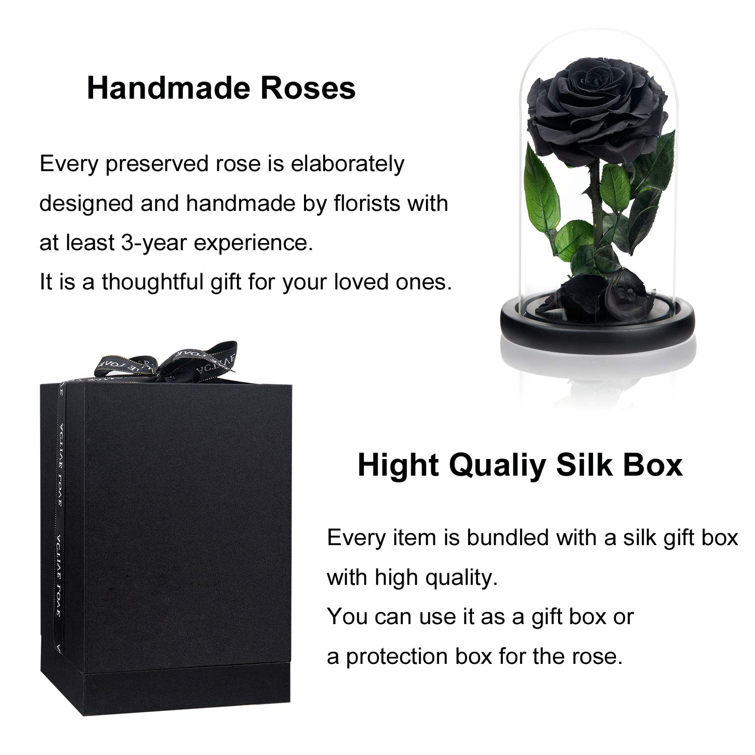NATROSES NATROSES Handmade Black Preserved Roses in Glass Dome Perfect Gift for Women on Mothers Day - View 5 of 7