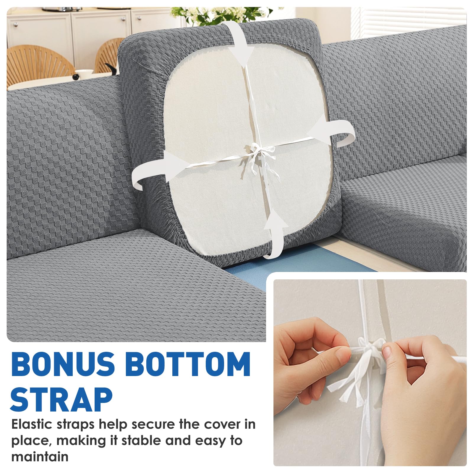 YEMYHOM YEMYHOM Checkered Chair Covers Set of 2 High Stretch Thickened Anti Slip Armchair Slipcovers for Living Room Light Gray 31"-46" - View 4 of 9