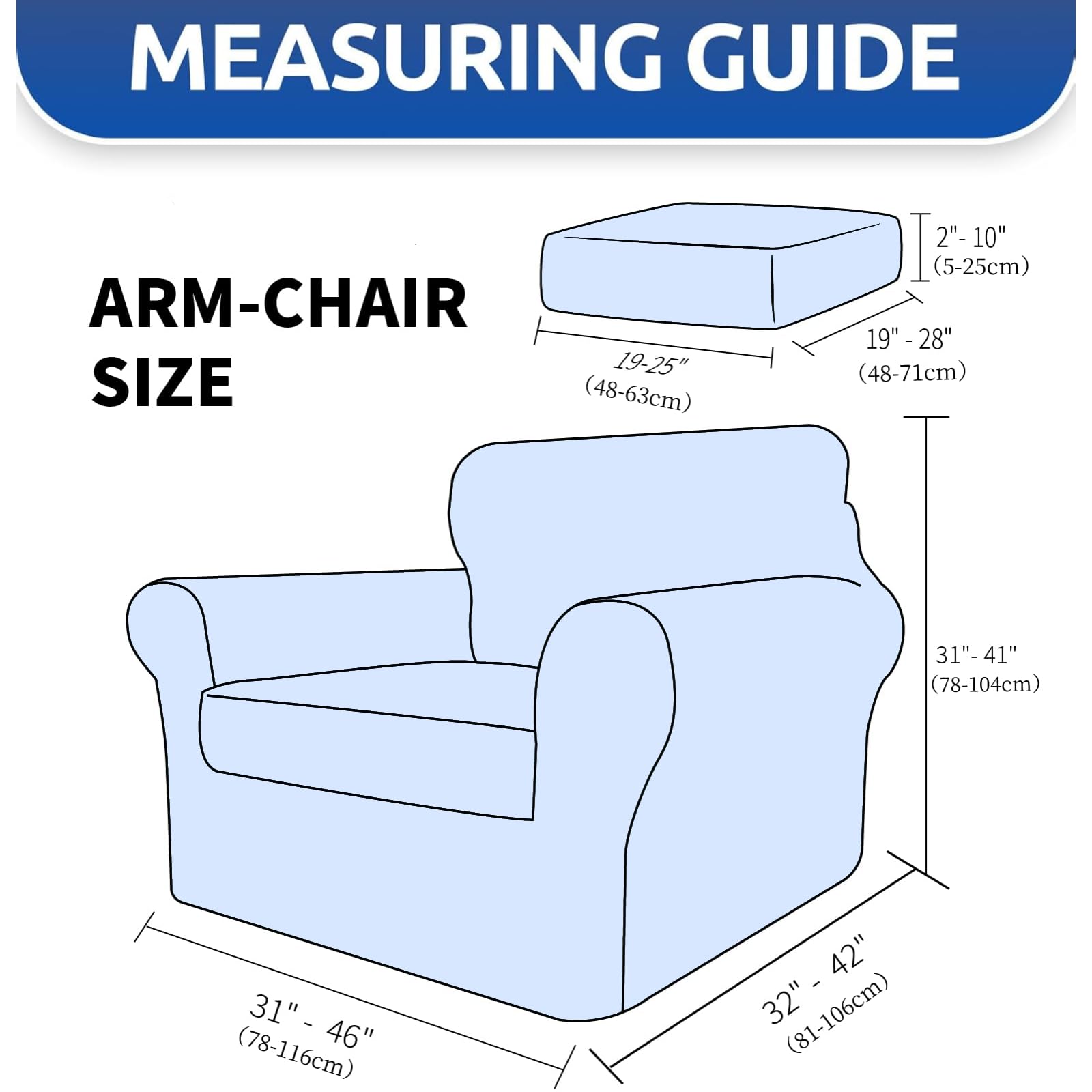 YEMYHOM YEMYHOM Checkered Chair Covers Set of 2 High Stretch Thickened Anti Slip Armchair Slipcovers for Living Room Light Gray 31"-46" - View 6 of 9