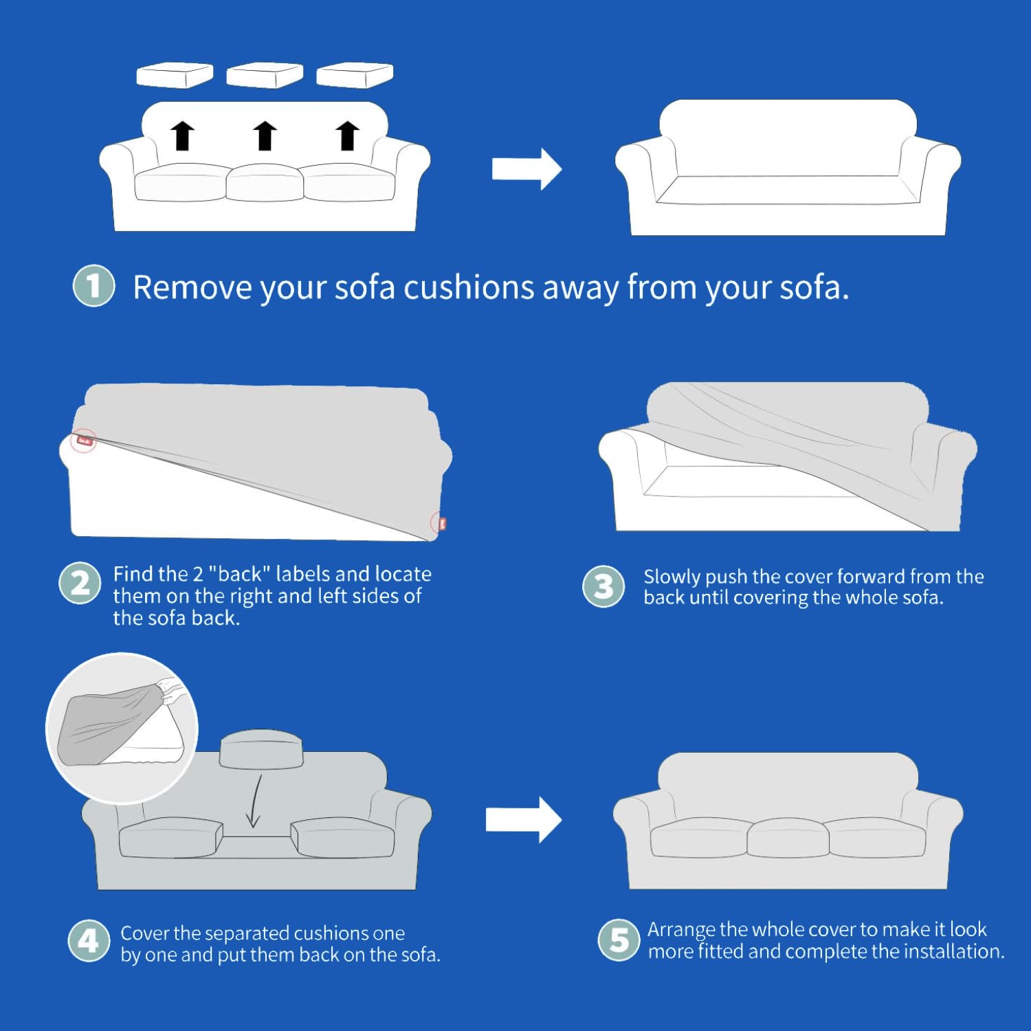 YEMYHOM YEMYHOM Checkered Chair Covers Set of 2 High Stretch Thickened Anti Slip Armchair Slipcovers for Living Room Light Gray 31"-46" - View 7 of 9