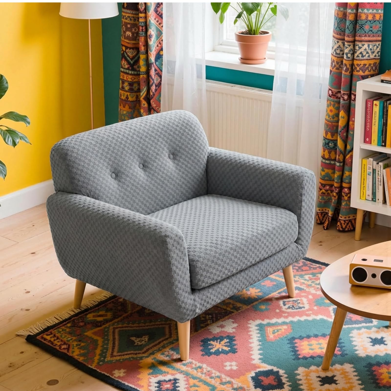 YEMYHOM YEMYHOM Checkered Chair Covers Set of 2 High Stretch Thickened Anti Slip Armchair Slipcovers for Living Room Light Gray 31"-46" - View 8 of 9