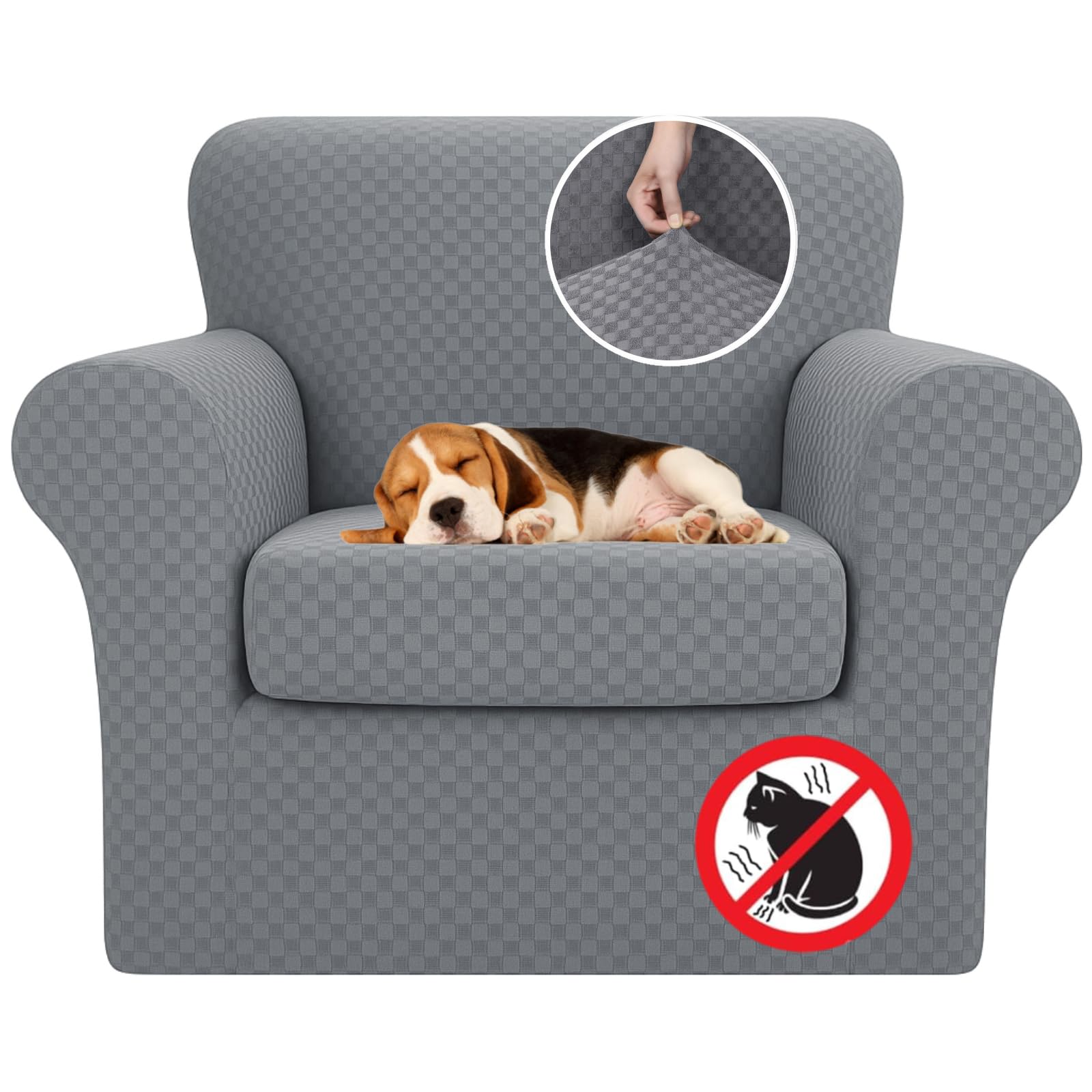 YEMYHOM Checkered Chair Covers Set of 2 High Stretch Thickened Anti Slip Armchair Slipcovers for Living Room Light Gray 31"-46"