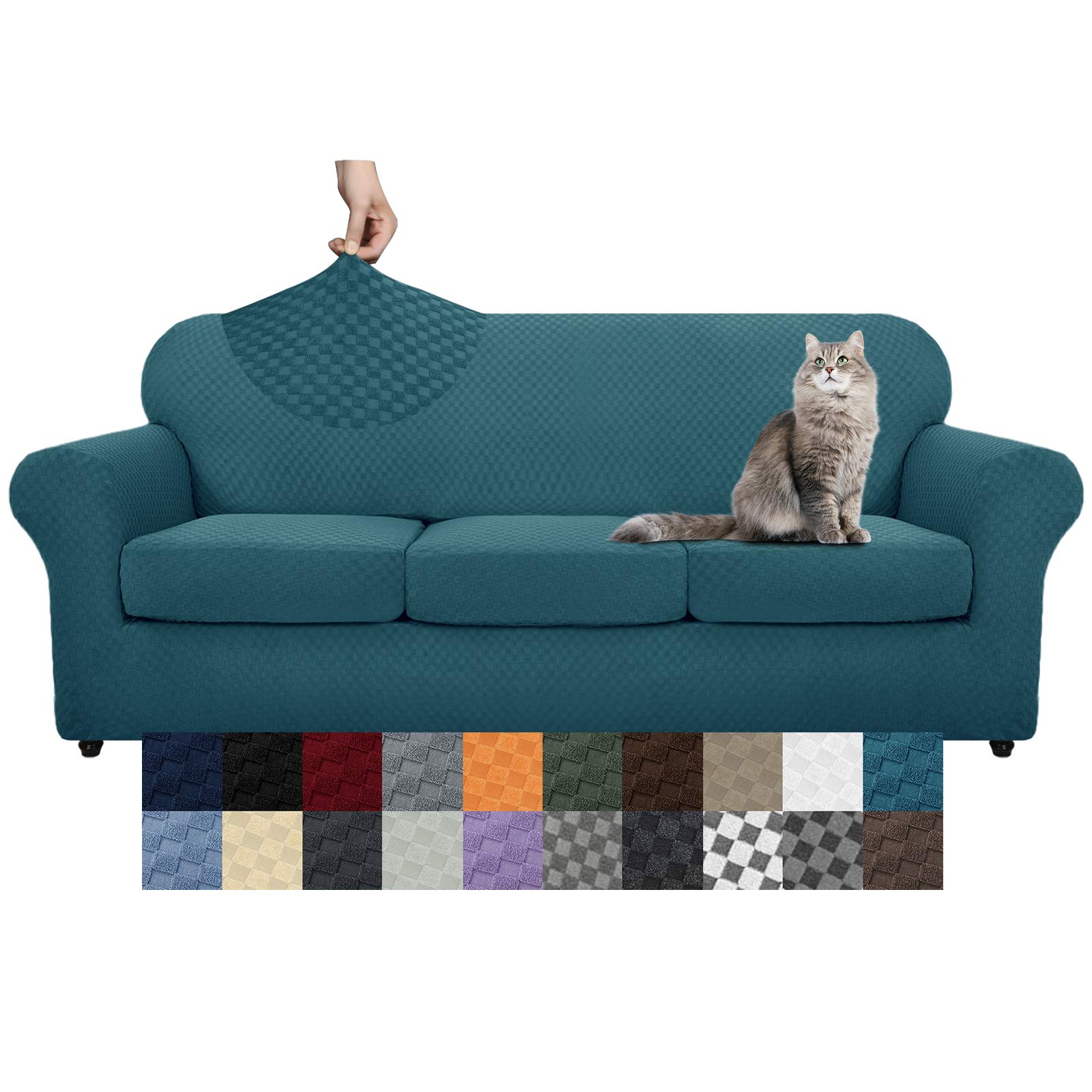 YEMYHOM YEMYHOM Checkered 4 Piece Couch Covers for 3 Cushion Sofa High Stretch Thickened Pet Protector Teal 71 to 91 Inches - View 8 of 8