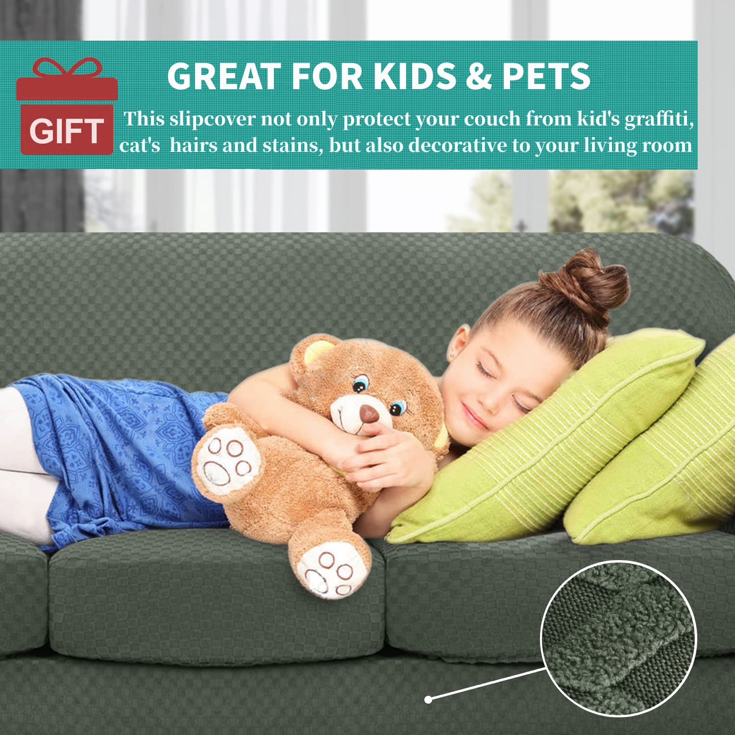 YEMYHOM YEMYHOM Checkered Chair Covers Set of 2 High Stretch Thickened Anti Slip Armchair Slipcovers for Living Room Army Green 31"-46" - View 3 of 7