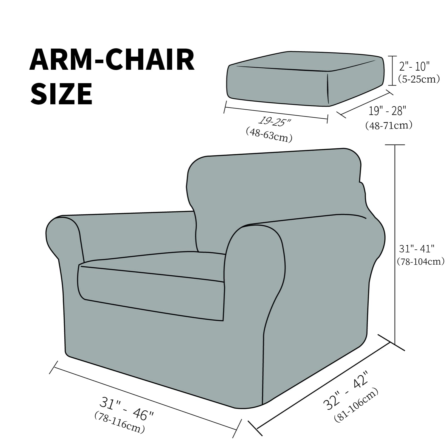 YEMYHOM YEMYHOM Checkered Chair Covers Set of 2 High Stretch Thickened Anti Slip Armchair Slipcovers for Living Room Army Green 31"-46" - View 6 of 7