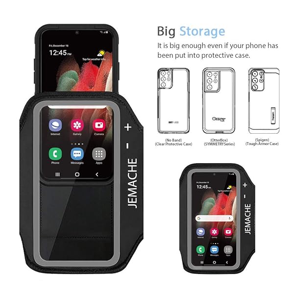 JEMACHE JEMACHE Galaxy S20 Ultra Armband for Gym Running Workouts Arm Band Case with Key Holder for Samsung Galaxy S20 Ultra 5G A70 A71 Black - View 7 of 8