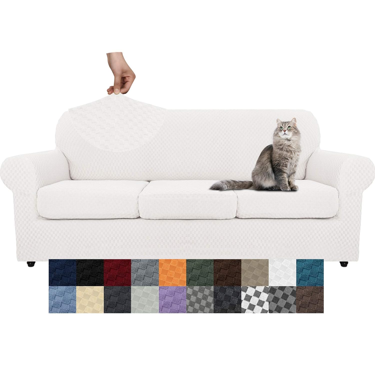 YEMYHOM YEMYHOM Checkered 4 Piece Couch Covers for 3 Cushion Sofa Extra Large High Stretch Thickened Furniture Protector for Dogs Black - View 9 of 9