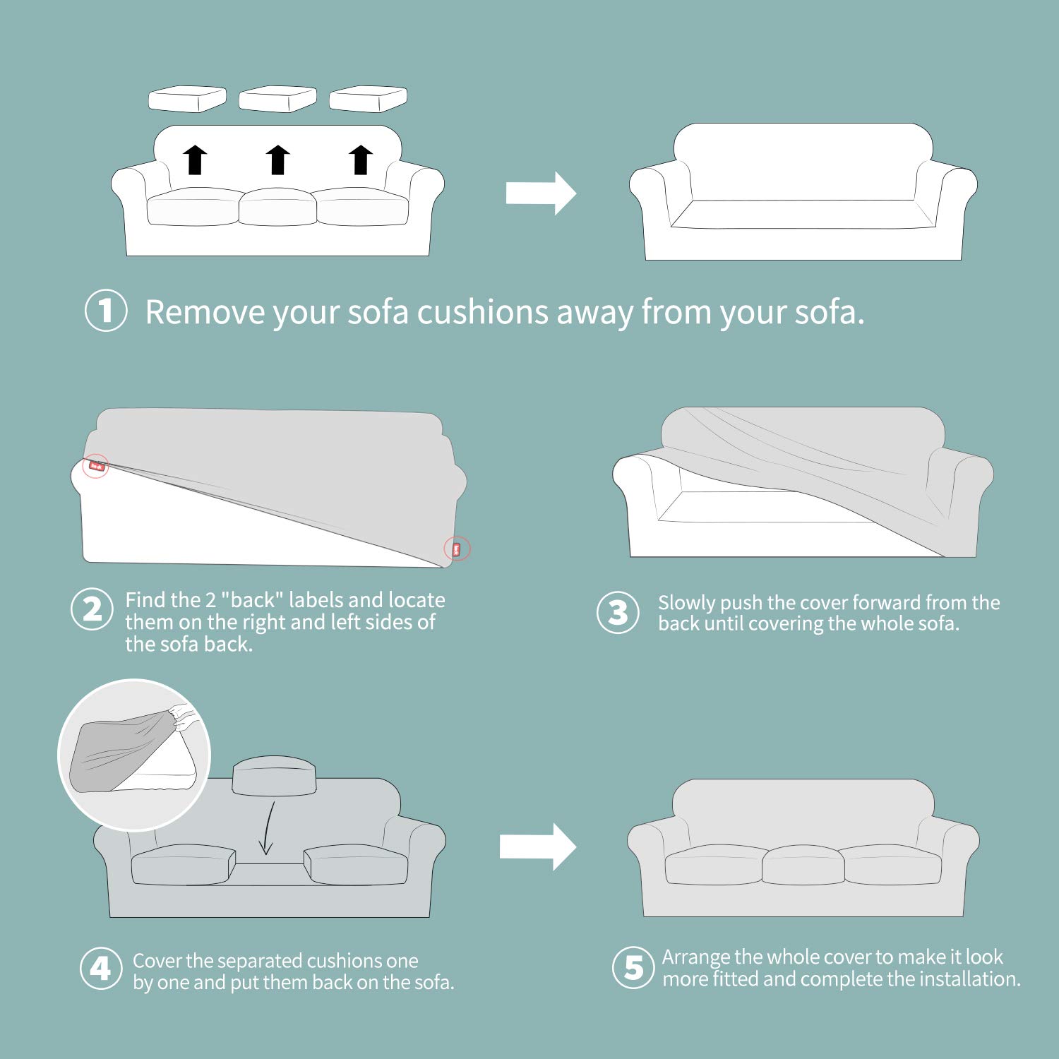 YEMYHOM YEMYHOM Checkered Chair Covers Set of 2 High Stretch Thickened Anti Slip Armchair Slipcovers for Living Room Teal 31"-46" - View 7 of 7