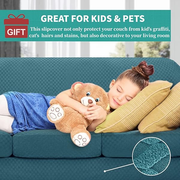 YEMYHOM YEMYHOM Checkered 3 Piece Couch Covers for 2 Cushion Sofa High Stretch Anti Slip Protector for Dogs Pets Teal 55"-69" - View 3 of 7