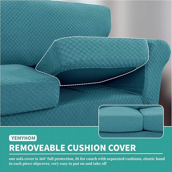 YEMYHOM YEMYHOM Checkered 3 Piece Couch Covers for 2 Cushion Sofa High Stretch Anti Slip Protector for Dogs Pets Teal 55"-69" - View 4 of 7