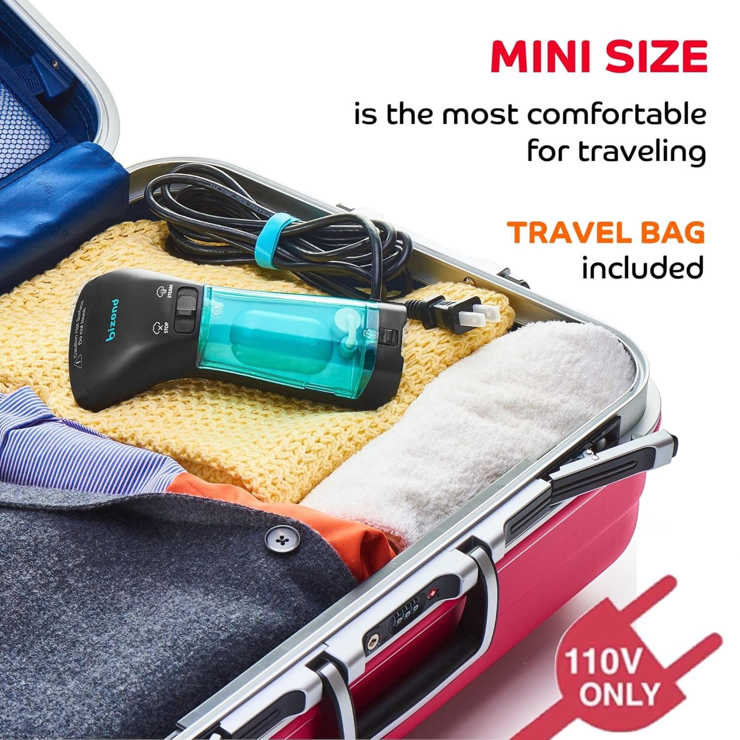 BIZOND Portable Travel Steamer for Clothes Handheld Compact Mini Steamer for Garment Fabric Safe No Spitting Ideal for Home and Travel Use - View 5 of 8