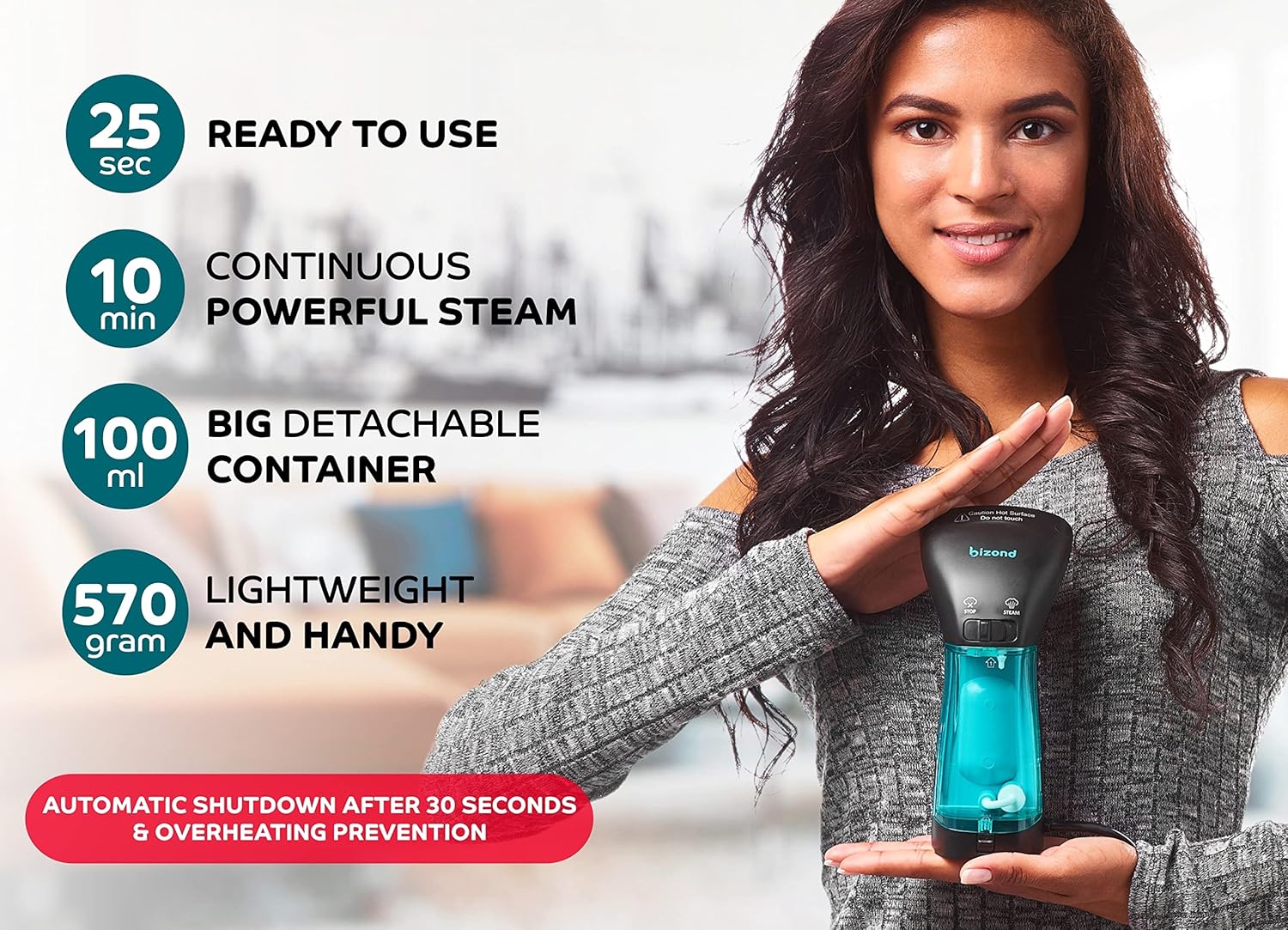 BIZOND Portable Travel Steamer for Clothes Handheld Compact Mini Steamer for Garment Fabric Safe No Spitting Ideal for Home and Travel Use - View 7 of 8