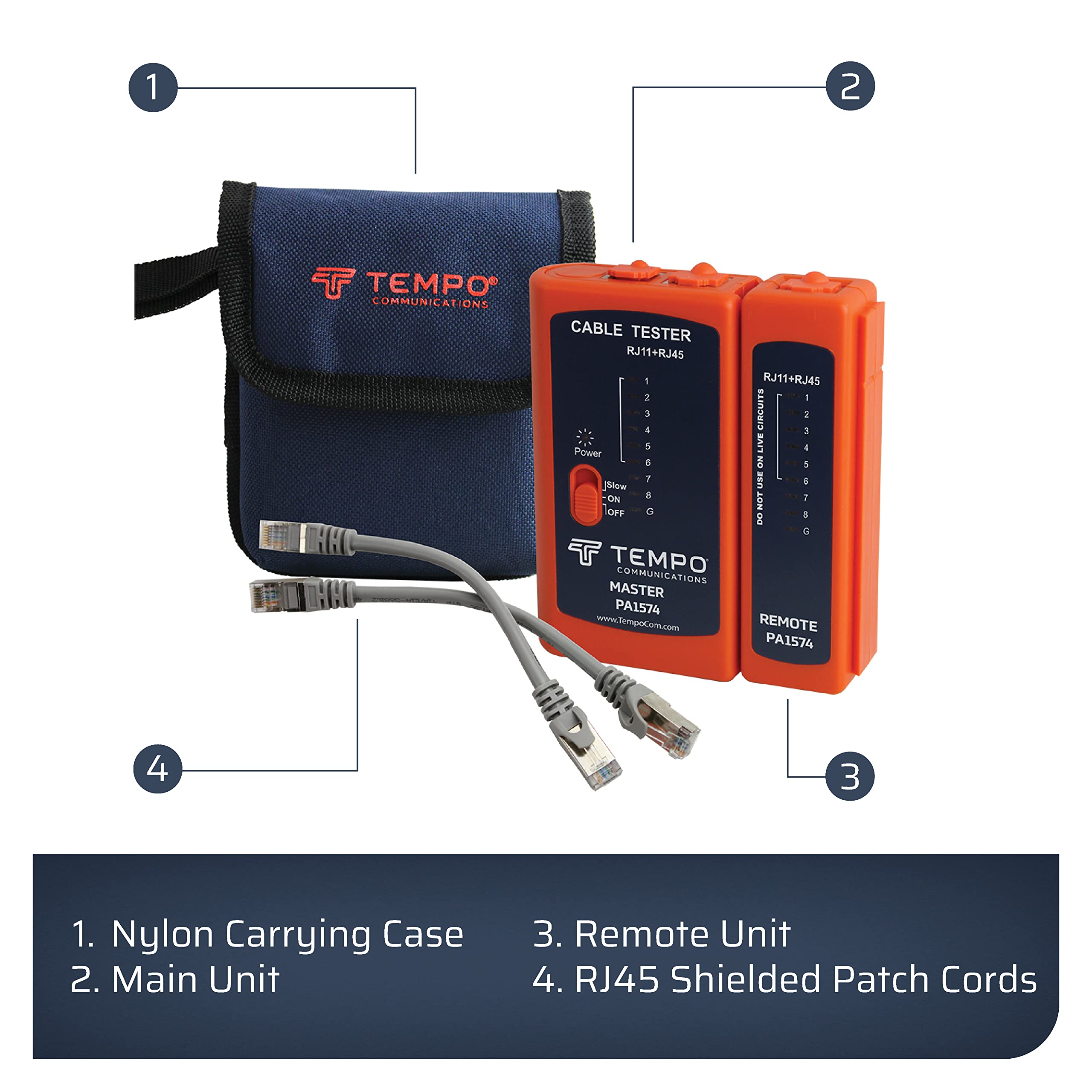 TEMPO TEMPO PA1574 RJ45 Network Cable Tester Professional Grade for Ethernet Cat5 Cat5E Cat6 RJ11 RJ12 - View 7 of 9