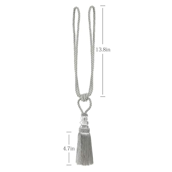BEL AVENIR BEL AVENIR 4 Pack Hand-Woven Curtain Tiebacks with Crystal Holdbacks Decorative Tassels in Silver - View 4 of 6