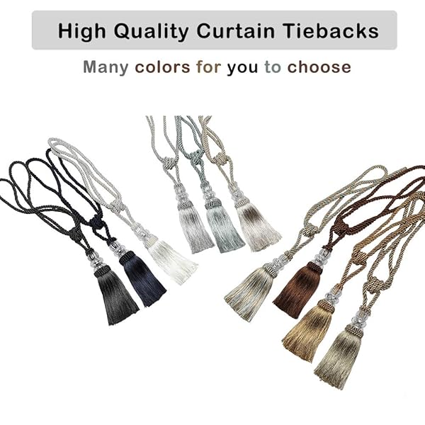 BEL AVENIR BEL AVENIR 4 Pack Hand-Woven Curtain Tiebacks with Crystal Holdbacks Decorative Tassels in Silver - View 6 of 6