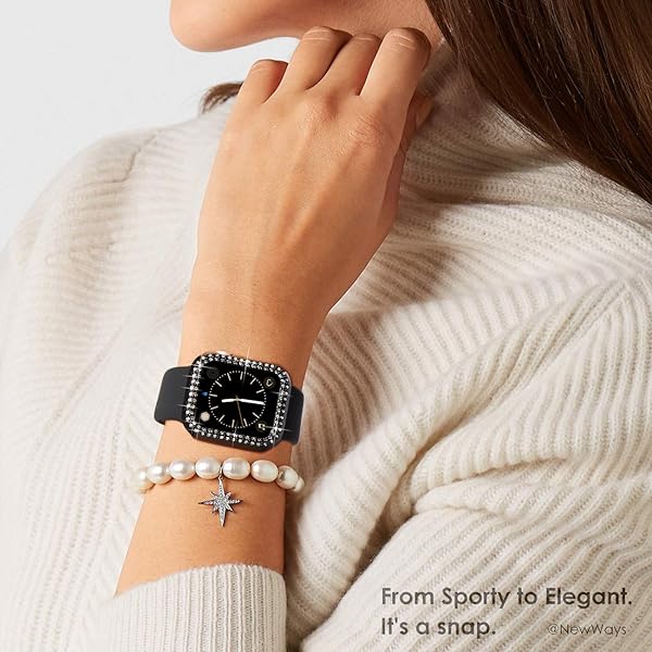 NewWays NewWays 5-Pack Bling Cases for Apple Watch 38mm - Sparkling Rhinestone Bumpers in Black, Pink, Rose Gold, Silver & Clear - View 8 of 10