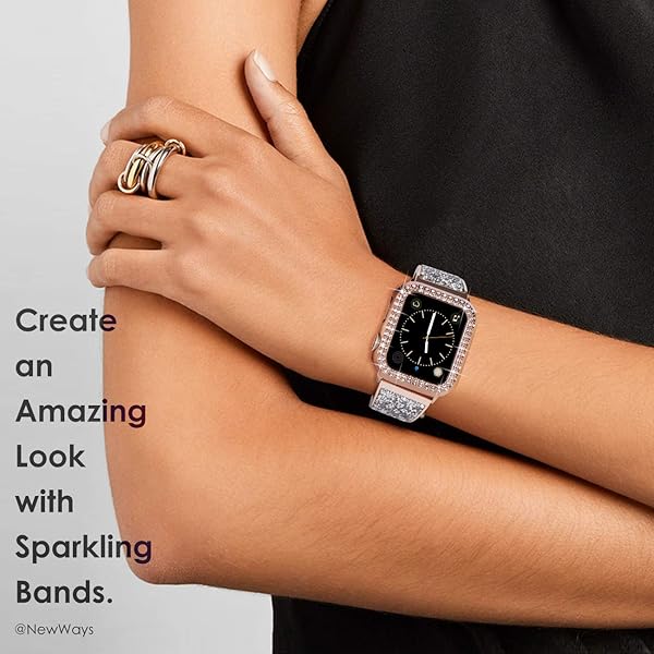 NewWays NewWays 5-Pack Bling Cases for Apple Watch 38mm - Sparkling Rhinestone Bumpers in Black, Pink, Rose Gold, Silver & Clear - View 9 of 10