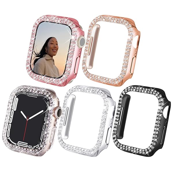 NewWays NewWays 5-Pack Bling Cases for Apple Watch 38mm - Sparkling Rhinestone Bumpers in Black, Pink, Rose Gold, Silver & Clear