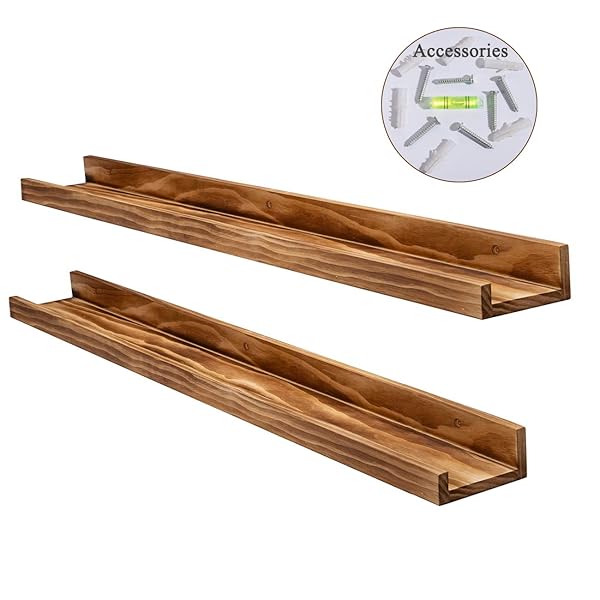 AZSKY AZSKY 48 Inch Wood Photo Ledge Shelf Set of 2 Rustic Floating Shelves for Nursery Kids Bedroom Office Bathroom Living Room Frames - View 3 of 8