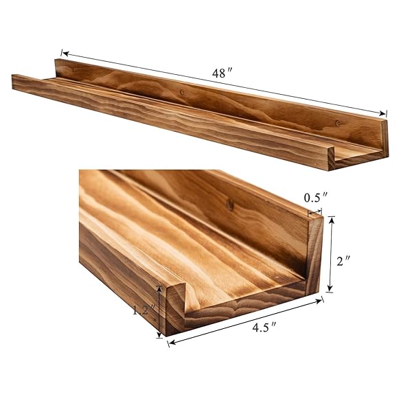 AZSKY AZSKY 48 Inch Wood Photo Ledge Shelf Set of 2 Rustic Floating Shelves for Nursery Kids Bedroom Office Bathroom Living Room Frames - View 4 of 8