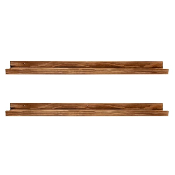 AZSKY AZSKY 48 Inch Wood Photo Ledge Shelf Set of 2 Rustic Floating Shelves for Nursery Kids Bedroom Office Bathroom Living Room Frames