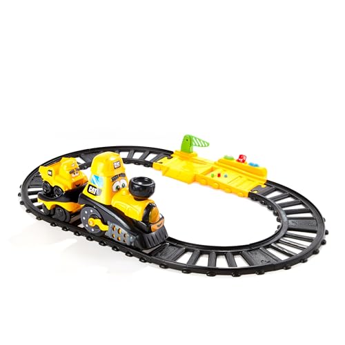 CAT CAT Construction Toys Power Track Friends Preschool Train Set 8 Piece Easy to Assemble Track with Light Sounds Motorized Train and Car Carrier