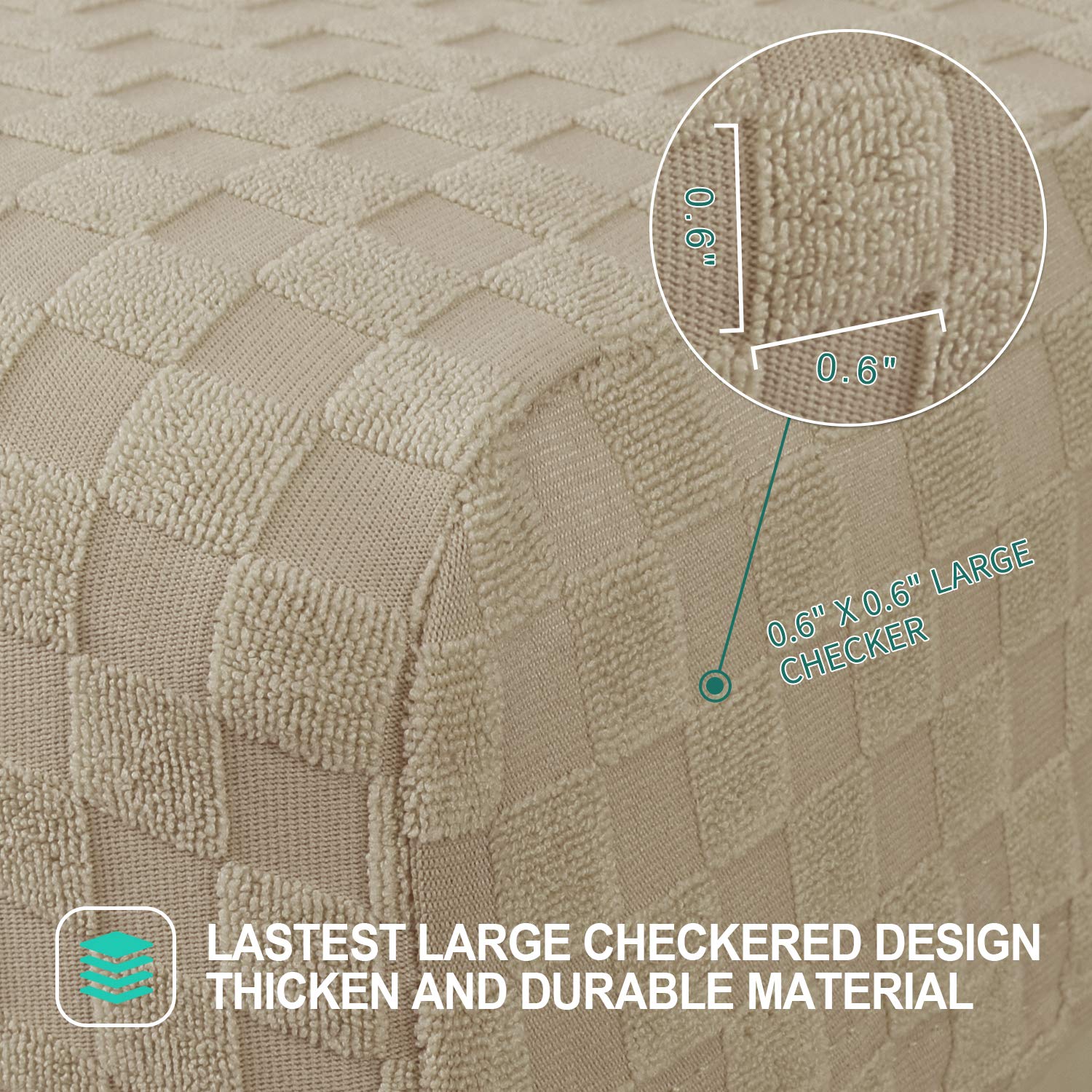 YEMYHOM YEMYHOM High Stretch Ottoman Cover Jacquard Design Removable Slipcover for Large Rectangle Footstool in Khaki - View 3 of 9