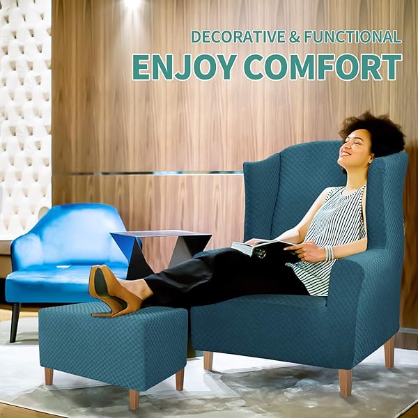 YEMYHOM YEMYHOM Jacquard Ottoman Cover High Stretch Folding Storage Footstool Protector Rectangle Removable Slipcover Peacock Blue - View 3 of 8