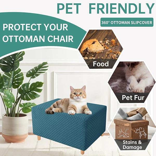 YEMYHOM YEMYHOM Jacquard Ottoman Cover High Stretch Folding Storage Footstool Protector Rectangle Removable Slipcover Peacock Blue - View 6 of 8