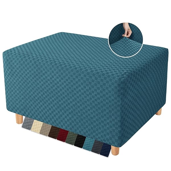 YEMYHOM YEMYHOM Jacquard Ottoman Cover High Stretch Folding Storage Footstool Protector Rectangle Removable Slipcover Peacock Blue - View 2 of 8