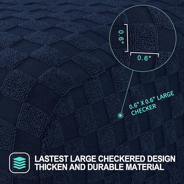 YEMYHOM YEMYHOM High Stretch Ottoman Cover Jacquard Design Removable Slipcover for Large Rectangle Footstool Navy - View 4 of 8