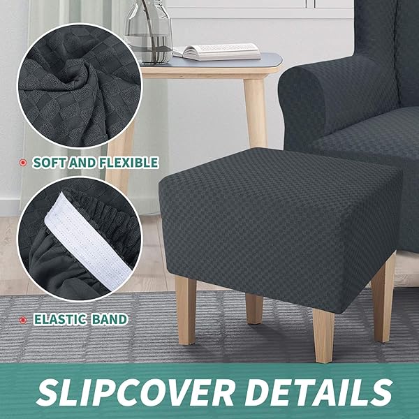 YEMYHOM YEMYHOM Dark Gray Ottoman Cover High Stretch Jacquard Design Removable Slipcover for Folding Storage Footstool Rectangle Small - View 5 of 8