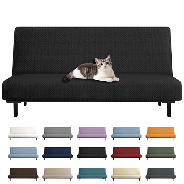 YEMYHOM YEMYHOM Futon Cover Jacquard Design High Stretch Armless Sofa Bed Slipcover Anti-Slip Furniture Protector Elastic Bottom Black