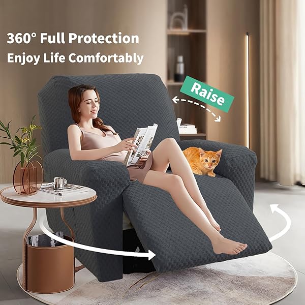 YEMYHOM YEMYHOM 4 Pieces Stretch Recliner Slipcover Jacquard Anti-Slip Fitted Cover with Side Pocket Dark Gray Couch Furniture Protector - View 4 of 9