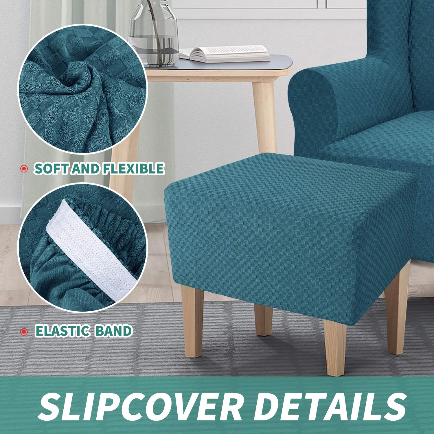 YEMYHOM YEMYHOM Ottoman Cover Jacquard Design High Stretch Folding Storage Footstool Protector Rectangle Removable Slipcover Peacock Blue X-Large - View 4 of 7