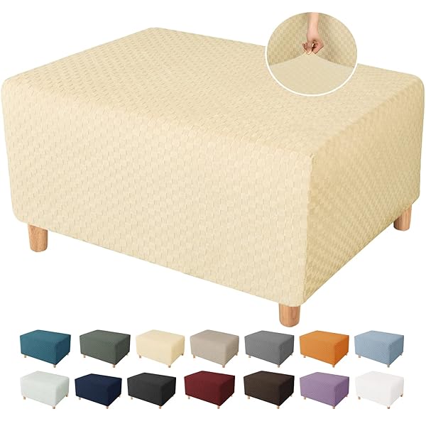 YEMYHOM YEMYHOM High Stretch Jacquard Ottoman Cover Removable Slipcover for Small Rectangle Footstool in Beige - View 2 of 8