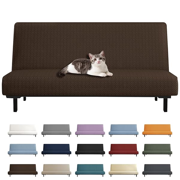 YEMYHOM YEMYHOM Futon Cover Jacquard Design High Stretch Armless Sofa Bed Slipcover Anti-Slip Furniture Protector Dark Coffee