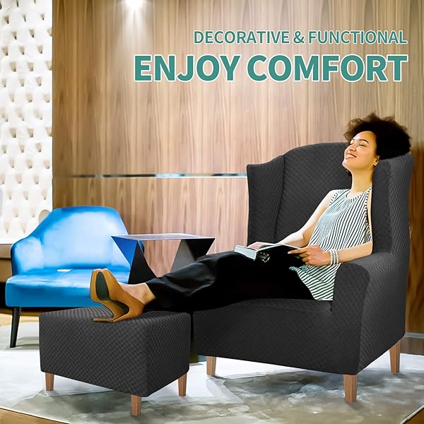 YEMYHOM YEMYHOM Black Ottoman Cover Jacquard Design High Stretch Folding Storage Footstool Protector Rectangle Removable Slipcover Large - View 3 of 8