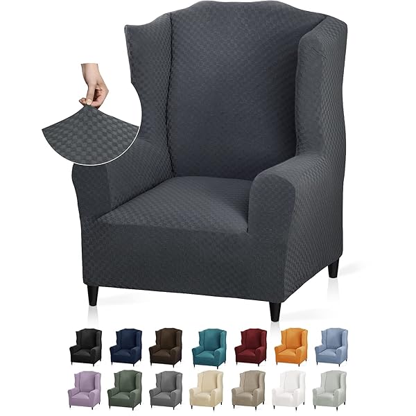 YEMYHOM YEMYHOM Stretch Wingback Chair Slipcover Jacquard Design Non Slip Furniture Protector Dark Gray for Living Room