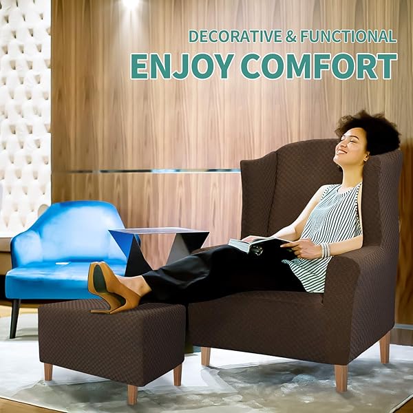 YEMYHOM YEMYHOM Dark Coffee Ottoman Cover High Stretch Jacquard Design Removable Slipcover for Large Folding Storage Footstool - View 3 of 8