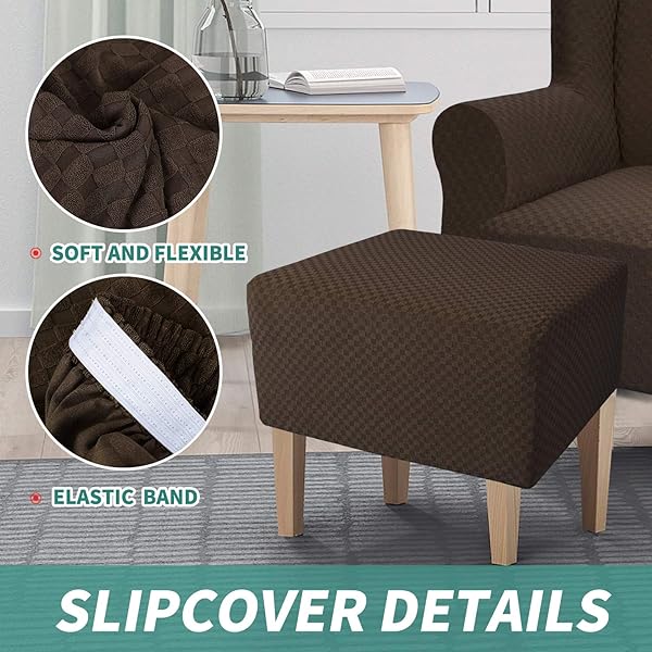 YEMYHOM YEMYHOM Dark Coffee Ottoman Cover High Stretch Jacquard Design Removable Slipcover for Large Folding Storage Footstool - View 5 of 8