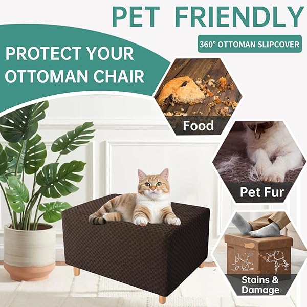 YEMYHOM YEMYHOM Dark Coffee Ottoman Cover High Stretch Jacquard Design Removable Slipcover for Large Folding Storage Footstool - View 6 of 8