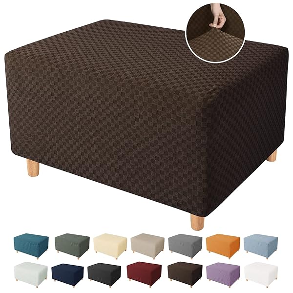 YEMYHOM YEMYHOM Dark Coffee Ottoman Cover High Stretch Jacquard Design Removable Slipcover for Large Folding Storage Footstool - View 2 of 8