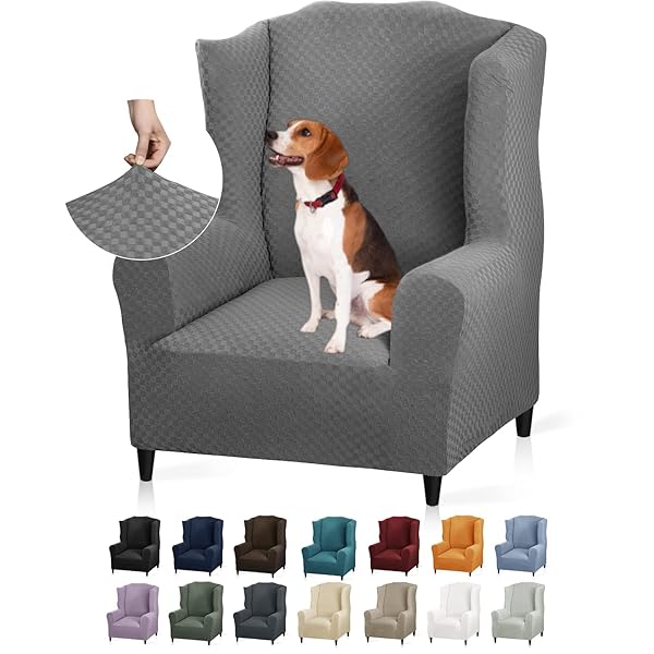 YEMYHOM YEMYHOM Stretch Wingback Chair Slipcover Jacquard Design Non Slip Furniture Protector Light Gray for Living Room