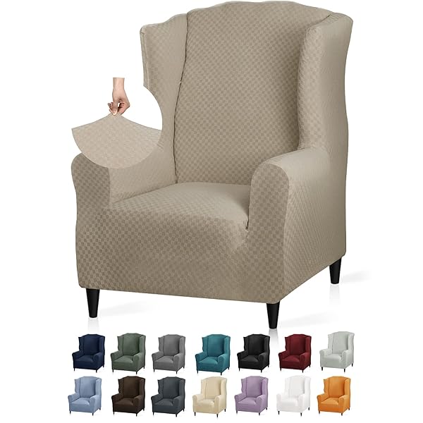YEMYHOM YEMYHOM Stretch Wingback Chair Slipcover Jacquard Design Non Slip Furniture Protector for Living Room Wing Chair Khaki