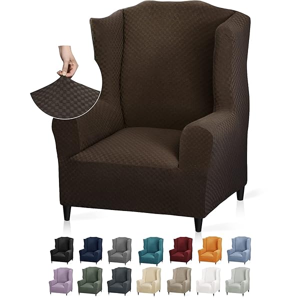 YEMYHOM YEMYHOM Stretch Wingback Chair Slipcover Jacquard Design Non Slip Furniture Protector for Living Room Dark Coffee